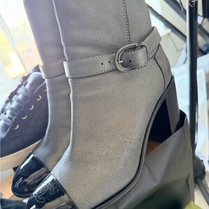 CHANEL Gray and Black Heeled Boots